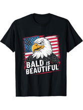 Bald Is Beautiful 4th of July Bald Eagle Independence Day T-Shirt 180G 100% Cotton Printed Round Neck Short-Sleeve T-Shirt, Gifts for Men Dad Husband Grandpa, S-XXXL, Black
