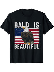 Bald Is Beautiful 4th of July Bald Eagle Independence Day T-Shirt 180G 100% Cotton Printed Round Neck Short-Sleeve T-Shirt, Gifts for Men Dad Husband Grandpa, S-XXXL, Black
