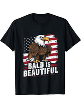 Bald Is Beautiful 4th of July Bald Eagle Independence Day T-Shirt 180G 100% Cotton Printed Round Neck Short-Sleeve T-Shirt, Gifts for Men Dad Husband Grandpa, S-XXXL, Black