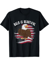 Bald Is Beautiful 4th of July Bald Eagle Independence Day T-Shirt 180G 100% Cotton Printed Round Neck Short-Sleeve T-Shirt, Gifts for Men Dad Husband Grandpa, S-XXXL, Black