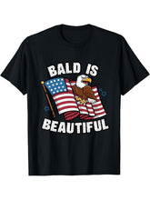Bald Is Beautiful 4th of July Bald Eagle Independence Day T-Shirt 180G 100% Cotton Printed Round Neck Short-Sleeve T-Shirt, Gifts for Men Dad Husband Grandpa, S-XXXL, Black