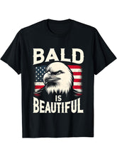 Bald Is Beautiful 4th of July Bald Eagle Independence Day T-Shirt 180G 100% Cotton Printed Round Neck Short-Sleeve T-Shirt, Gifts for Men Dad Husband Grandpa, S-XXXL, Black