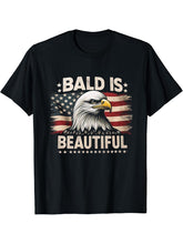 Bald Is Beautiful 4th of July Bald Eagle Independence Day T-Shirt 180G 100% Cotton Printed Round Neck Short-Sleeve T-Shirt, Gifts for Men Dad Husband Grandpa, S-XXXL, Black