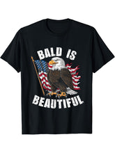 Bald Is Beautiful 4th of July Bald Eagle Independence Day T-Shirt 180G 100% Cotton Printed Round Neck Short-Sleeve T-Shirt, Gifts for Men Dad Husband Grandpa, S-XXXL, Black