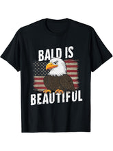 Bald Is Beautiful 4th of July Bald Eagle Independence Day T-Shirt 180G 100% Cotton Printed Round Neck Short-Sleeve T-Shirt, Gifts for Men Dad Husband Grandpa, S-XXXL, Black