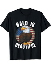 Bald Is Beautiful 4th of July Bald Eagle Independence Day T-Shirt 180G 100% Cotton Printed Round Neck Short-Sleeve T-Shirt, Gifts for Men Dad Husband Grandpa, S-XXXL, Black