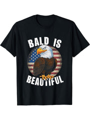 Bald Is Beautiful 4th of July Bald Eagle Independence Day T-Shirt 180G 100% Cotton Printed Round Neck Short-Sleeve T-Shirt, Gifts for Men Dad Husband Grandpa, S-XXXL, Black