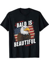 Bald Is Beautiful 4th of July Bald Eagle Independence Day T-Shirt 180G 100% Cotton Printed Round Neck Short-Sleeve T-Shirt, Gifts for Men Dad Husband Grandpa, S-XXXL, Black