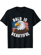 Bald Is Beautiful 4th of July Bald Eagle Independence Day T-Shirt 180G 100% Cotton Printed Round Neck Short-Sleeve T-Shirt, Gifts for Men Dad Husband Grandpa, S-XXXL, Black