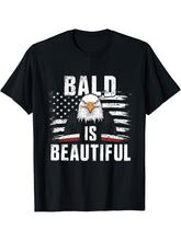 Bald Is Beautiful 4th of July Bald Eagle Independence Day T-Shirt 180G 100% Cotton Printed Round Neck Short-Sleeve T-Shirt, Gifts for Men Dad Husband Grandpa, S-XXXL, Black