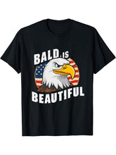 Bald Is Beautiful 4th of July Bald Eagle Independence Day T-Shirt 180G 100% Cotton Printed Round Neck Short-Sleeve T-Shirt, Gifts for Men Dad Husband Grandpa, S-XXXL, Black