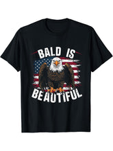 Bald Is Beautiful 4th of July Bald Eagle Independence Day T-Shirt 180G 100% Cotton Printed Round Neck Short-Sleeve T-Shirt, Gifts for Men Dad Husband Grandpa, S-XXXL, Black