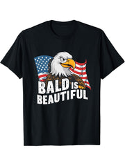 Bald Is Beautiful 4th of July Bald Eagle Independence Day T-Shirt 180G 100% Cotton Printed Round Neck Short-Sleeve T-Shirt, Gifts for Men Dad Husband Grandpa, S-XXXL, Black