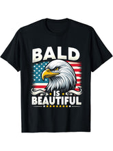 Bald Is Beautiful 4th of July Bald Eagle Independence Day T-Shirt 180G 100% Cotton Printed Round Neck Short-Sleeve T-Shirt, Gifts for Men Dad Husband Grandpa, S-XXXL, Black