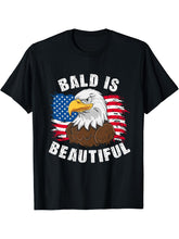 Bald Is Beautiful 4th of July Bald Eagle Independence Day T-Shirt 180G 100% Cotton Printed Round Neck Short-Sleeve T-Shirt, Gifts for Men Dad Husband Grandpa, S-XXXL, Black