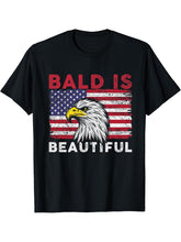 4th of July Bald Is Beautiful Bald Eagle Independence Day T-Shirt 180G 100% Cotton Printed Round Neck Short-Sleeve T-Shirt, Gifts for Men Dad Husband Grandpa, S-XXXL, Black
