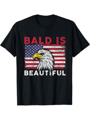 4th of July Bald Is Beautiful Bald Eagle Independence Day T-Shirt 180G 100% Cotton Printed Round Neck Short-Sleeve T-Shirt, Gifts for Men Dad Husband Grandpa, S-XXXL, Black