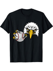 Eagle Hawk Baseball Softball Bald Eagles Cartoon T-Shirt 180G 100% Cotton Printed Round Neck Short-Sleeve T-Shirt, Gifts for Men Dad Husband Grandpa, S-XXXL, Black