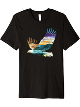 Flying Bald Eagle Bird Watercolor Art Scenic Wildlife Design Premium T-Shirt 180G 100% Cotton Printed Round Neck Short-Sleeve T-Shirt, Gifts for Men Dad Husband Grandpa, S-XXXL, Black