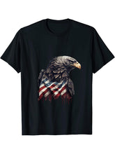 Bald Eagle with USA Flag T-Shirt 180G 100% Cotton Printed Round Neck Short-Sleeve T-Shirt, Gifts for Men Dad Husband Grandpa, S-XXXL, Black