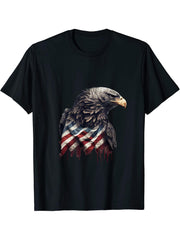 Bald Eagle with USA Flag T-Shirt 180G 100% Cotton Printed Round Neck Short-Sleeve T-Shirt, Gifts for Men Dad Husband Grandpa, S-XXXL, Black