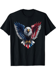 American Flag Bald Flying Eagle T-Shirt 180G 100% Cotton Printed Round Neck Short-Sleeve T-Shirt, Gifts for Men Dad Husband Grandpa, S-XXXL, Black