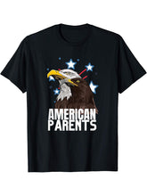 American Parents Cool Bald Eagle Couple Matching Mom And Dad T-Shirt 180G 100% Cotton Printed Round Neck Short-Sleeve T-Shirt, Gifts for Men Dad Husband Grandpa, S-XXXL, Black