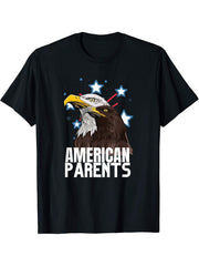 American Parents Cool Bald Eagle Couple Matching Mom And Dad T-Shirt 180G 100% Cotton Printed Round Neck Short-Sleeve T-Shirt, Gifts for Men Dad Husband Grandpa, S-XXXL, Black