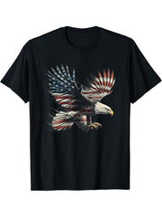 American Flag Bald Eagle USA 4th Of July Artwork Design T-Shirt 180G 100% Cotton Printed Round Neck Short-Sleeve T-Shirt, Gifts for Men Dad Husband Grandpa, S-XXXL, Black