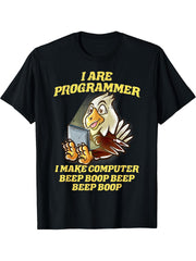 I Are Programmer IT Nerd American Bald Eagle Software Geek T-Shirt 180G 100% Cotton Printed Round Neck Short-Sleeve T-Shirt, Gifts for Men Dad Husband Grandpa, S-XXXL, Black
