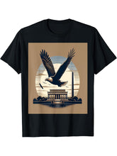 Bald Eagle Over National Monument T-Shirt 180G 100% Cotton Printed Round Neck Short-Sleeve T-Shirt, Gifts for Men Dad Husband Grandpa, S-XXXL, Black