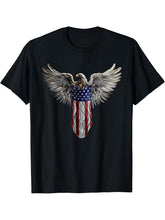 American bald eagle with National USA flag T-Shirt 180G 100% Cotton Printed Round Neck Short-Sleeve T-Shirt, Gifts for Men Dad Husband Grandpa, S-XXXL, Black