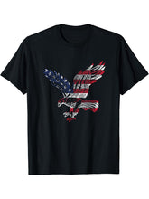 Flying Bald Eagle American 4th of July USA T-Shirt 180G 100% Cotton Printed Round Neck Short-Sleeve T-Shirt, Gifts for Men Dad Husband Grandpa, S-XXXL, Black