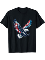Bald Eagle American Flag 4th Of July T-Shirt 180G 100% Cotton Printed Round Neck Short-Sleeve T-Shirt, Gifts for Men Dad Husband Grandpa, S-XXXL, Black