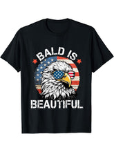 Bald Is Beautiful 4th of July Independence Day Bald Eagle T-Shirt 180G 100% Cotton Printed Round Neck Short-Sleeve T-Shirt, Gifts for Men Dad Husband Grandpa, S-XXXL, Black