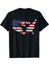 4th July Patriotic American Bald Eagle Lover Flag Map T-Shirt 180G 100% Cotton Printed Round Neck Short-Sleeve T-Shirt, Gifts for Men Dad Husband Grandpa, S-XXXL, Black