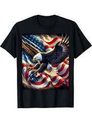Bald Eagle Clutching American Flag T-Shirt 180G 100% Cotton Printed Round Neck Short-Sleeve T-Shirt, Gifts for Men Dad Husband Grandpa, S-XXXL, Black