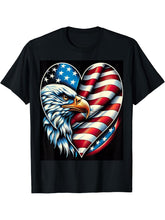 Bald Eagle And Flag Heart Shape T-Shirt 180G 100% Cotton Printed Round Neck Short-Sleeve T-Shirt, Gifts for Men Dad Husband Grandpa, S-XXXL, Black