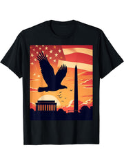 Bald Eagle Over National Monument T-Shirt 180G 100% Cotton Printed Round Neck Short-Sleeve T-Shirt, Gifts for Men Dad Husband Grandpa, S-XXXL, Black