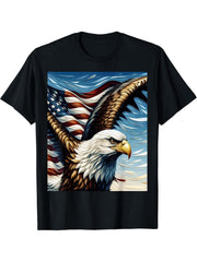 Bald Eagle Patriot T-Shirt 180G 100% Cotton Printed Round Neck Short-Sleeve T-Shirt, Gifts for Men Dad Husband Grandpa, S-XXXL, Black