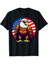 American Bald Eagle USA Flag 4th Of July Patriotic T-Shirt 180G 100% Cotton Printed Round Neck Short-Sleeve T-Shirt, Gifts for Men Dad Husband Grandpa, S-XXXL, Black