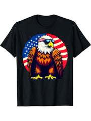American Bald Eagle USA Flag 4th Of July Patriotic T-Shirt 180G 100% Cotton Printed Round Neck Short-Sleeve T-Shirt, Gifts for Men Dad Husband Grandpa, S-XXXL, Black