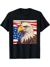 4th of July Independence Day Bald Eagle T-Shirt 180G 100% Cotton Printed Round Neck Short-Sleeve T-Shirt, Gifts for Men Dad Husband Grandpa, S-XXXL, Black