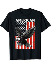 Beautiful Flying American Bald Eagle Mullet 4th Of July T-Shirt 180G 100% Cotton Printed Round Neck Short-Sleeve T-Shirt, Gifts for Men Dad Husband Grandpa, S-XXXL, Black