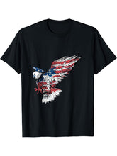 American Bald Eagle with Flag T-Shirt 180G 100% Cotton Printed Round Neck Short-Sleeve T-Shirt, Gifts for Men Dad Husband Grandpa, S-XXXL, Black