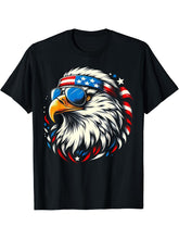 Bald Eagle Patriotic American Sunglasses Flag 4th Of July T-Shirt 180G 100% Cotton Printed Round Neck Short-Sleeve T-Shirt, Gifts for Men Dad Husband Grandpa, S-XXXL, Black