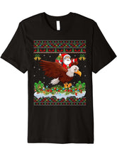 Bald Eagle Bird Xmas Ugly Santa Riding Bald Eagle Christmas Premium T-Shirt 180G 100% Cotton Printed Round Neck Short-Sleeve T-Shirt, Gifts for Men Dad Husband Grandpa, S-XXXL, Black