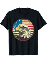 Funny Bald Eagle 4th of July & American Flag Lover Design T-Shirt 180G 100% Cotton Printed Round Neck Short-Sleeve T-Shirt, Gifts for Men Dad Husband Grandpa, S-XXXL, Black