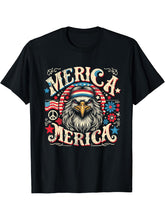Hippie Bald Eagle Mullet July 4th US Flag Groovy Merica T-Shirt 180G 100% Cotton Printed Round Neck Short-Sleeve T-Shirt, Gifts for Men Dad Husband Grandpa, S-XXXL, Black