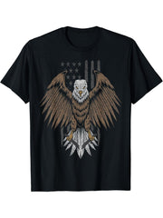 Bald Eagle USA Flag T-Shirt 180G 100% Cotton Printed Round Neck Short-Sleeve T-Shirt, Gifts for Men Dad Husband Grandpa, S-XXXL, Black